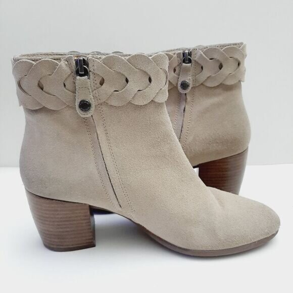 GEOX Respira Suede Ankle Boots Low Heel Side Zippers Beige Sz 7.5 - Picture 13 of 16